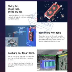 Mạch BMS Daly ép nhựa chống ẩm chống rung, có sạc sơ bộ và cân bằng thụ động 100mA