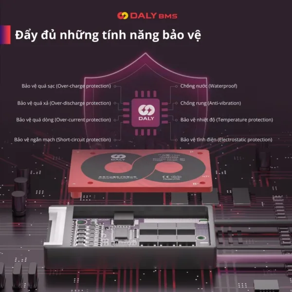 Mạch BMS Daly bảo vệ quá sạc, quá xả, quá dòng, ngắn mạch, nhiệt độ, chống nước, chống rung