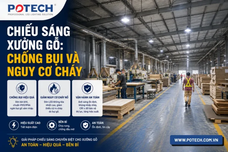 Chiếu sáng xưởng gỗ: chống bụi và nguy cơ cháy