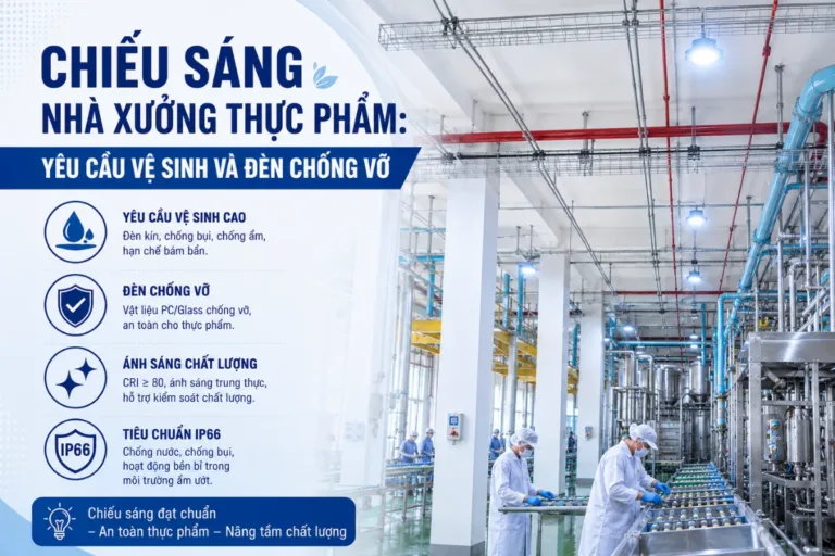 Chiếu sáng nhà xưởng thực phẩm: yêu cầu vệ sinh và đèn chống vỡ