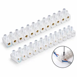 Cầu đấu dây điện 12 cực màu trắng và minh họa đấu nối vít siết