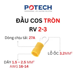 Thông số đầu cos tròn RV 2-3