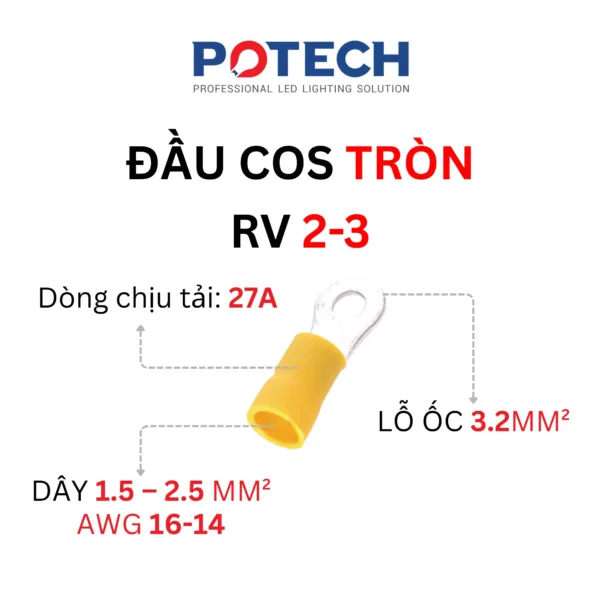 Thông số đầu cos tròn RV 2-3