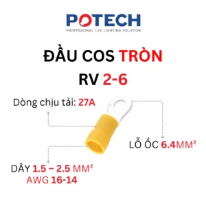 Thông số đầu cos tròn RV 2-6