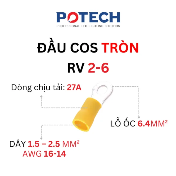 Thông số đầu cos tròn RV 2-6