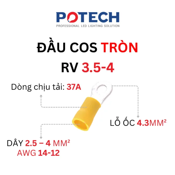 Thông số đầu cos tròn RV 3.5-4
