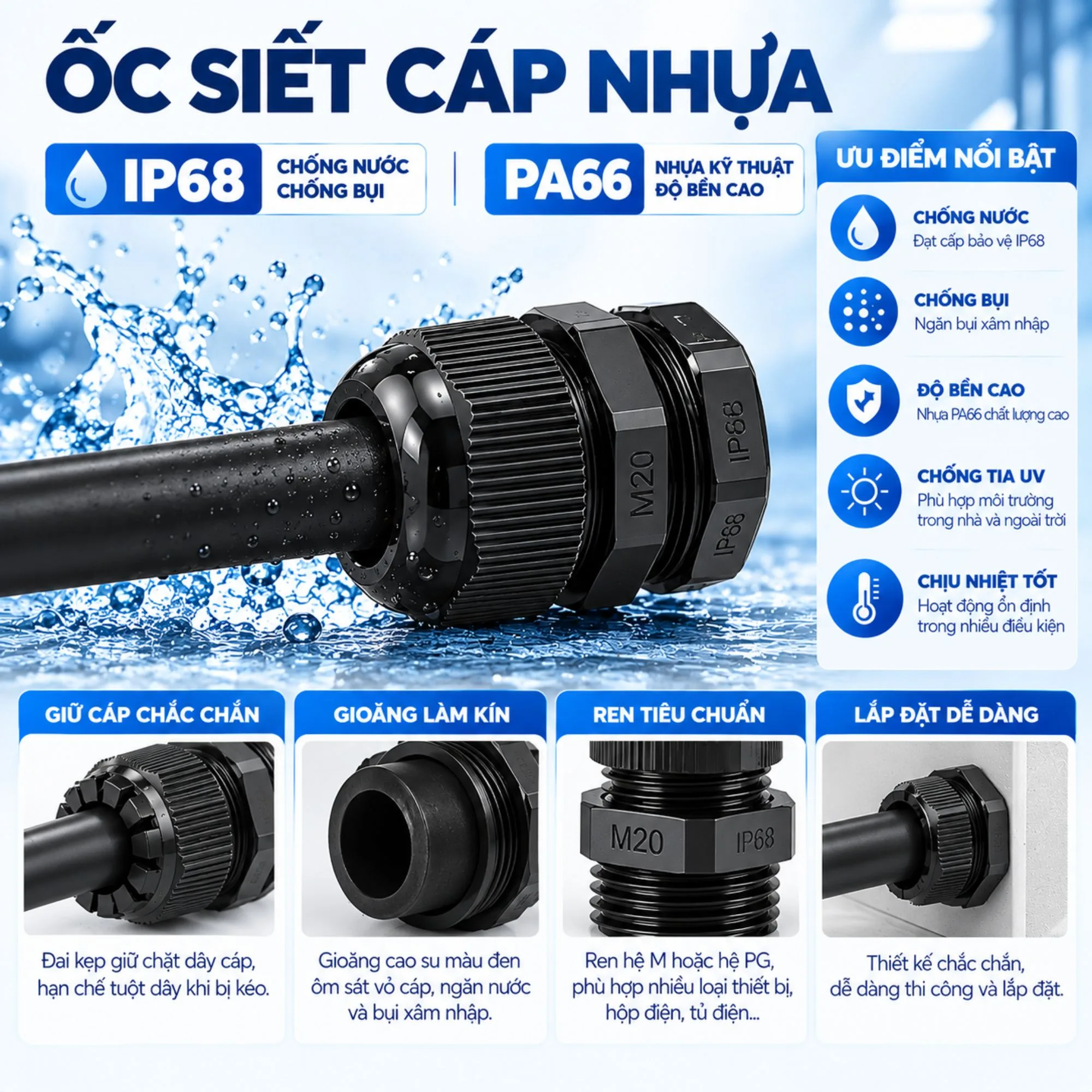 Đặc điểm ốc siết cáp nhựa